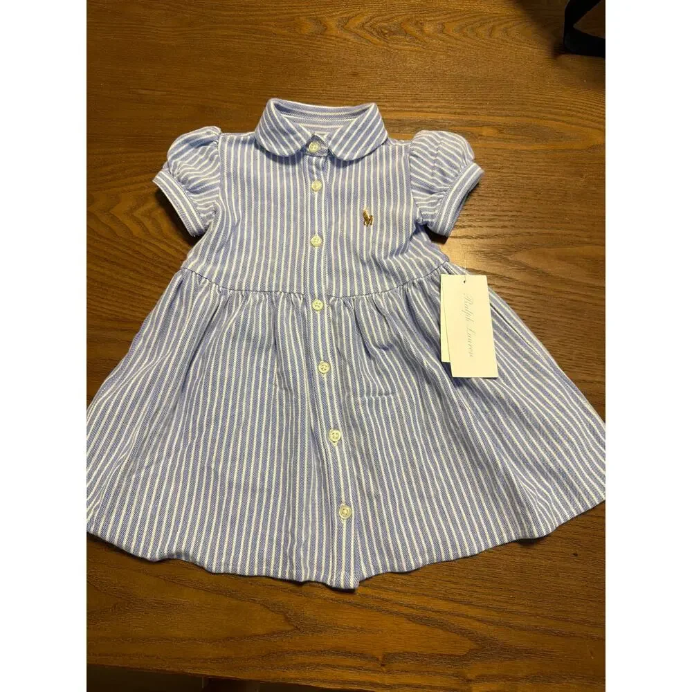 Ralph Lauren Baby Girls Striped Knit Oxford Dress Sz 6M